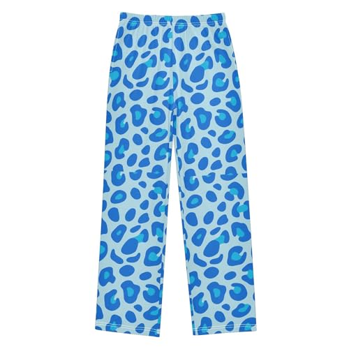 Pajama Pants Long Track Pants Light Blue Leopard Print Sweatpants Athletic for 6-14 Years