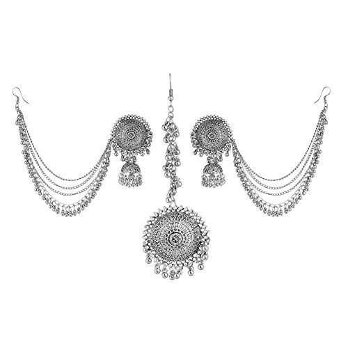 Jwellmart Oxidized Silver Navratri Garba Earrings Maang Tikka Combo Bollywood Style Jewelry Set for Women