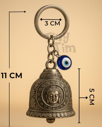 Image of Tiny Tim Guardian Bell with Evil Eye Charm - Protective Motorcycle & Car Accessory - Tibetan-Inspired Design - Wards Off Negative Energy - Ideal Gift for Bikers & Travelers