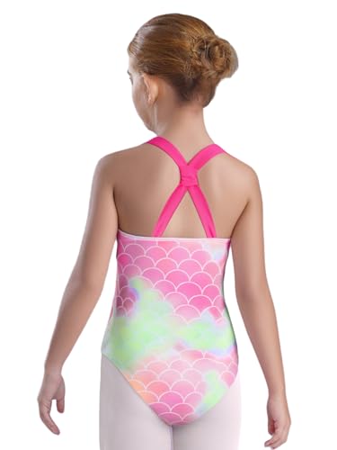 Kids Girls One-Piece Cross Back Sleeveless Swimwear Fish Scale Print Shorty Swimsuit Beach Bathing Suit3