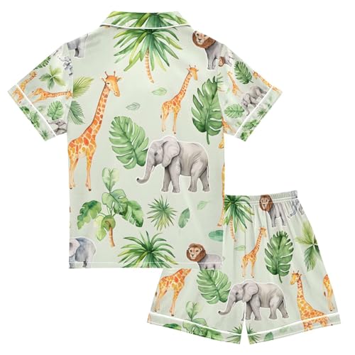 senya Cute African Animals A Satin Summer Pajama Sets Silk Short Sleeve Button Down Sleepwear2