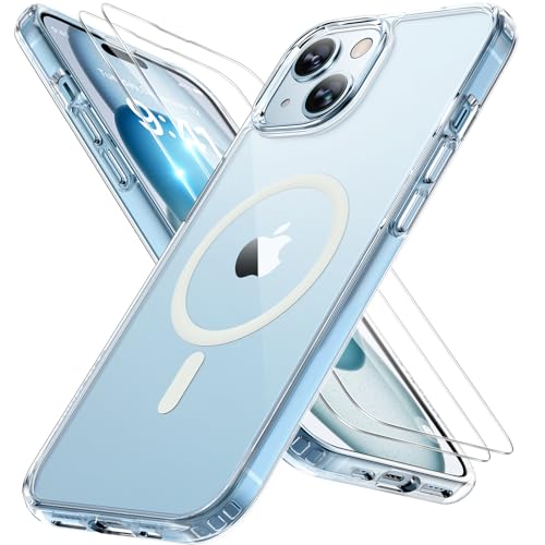 Image of Miracase Magnetic for iPhone 15 Plus Case 6.7 inch (Compatible with MagSafe)(with 2X Screen Protectors) Military-Grade Protection, Anti-Fingerprint Translucent Matte Phone Cover, Clear