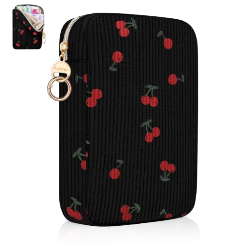 Neceser Pequeño para Compresas Pequeñas y Tampons Bolsa de Almacenamiento para Compresa Algodon Salvaslips Bolsas Menstruales con Cremallera Regalo para Adolescentes Niñas 18*12*3cm(Cerezas-Beige)