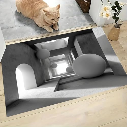 3D Visual Illusion Rug, Charcoal Gray Abstract Geometric Space Front