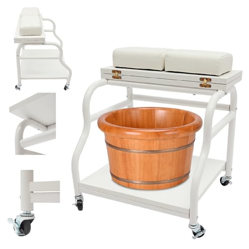 Carrito de spa para pies 2 niveles con ruedas y cojín blanco miniatura 1