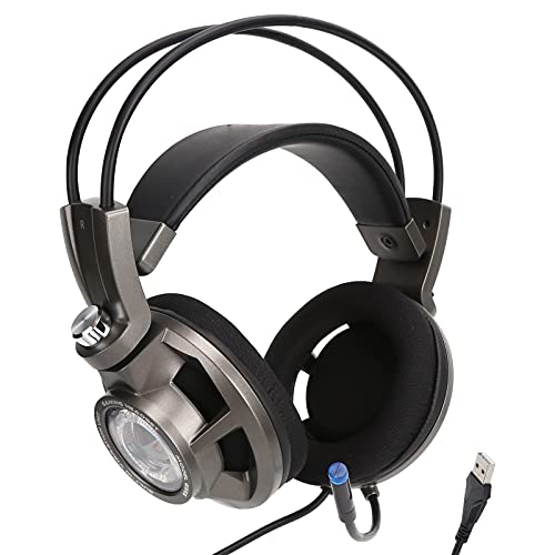 Image of LICAEVEY Gaming Headset, Virtual 7.1 Surround Stereo USB PC Laptop Headphones with Microphone, Classic Double Head Beam Design LED Headset for Home Office (Grey-Silver)