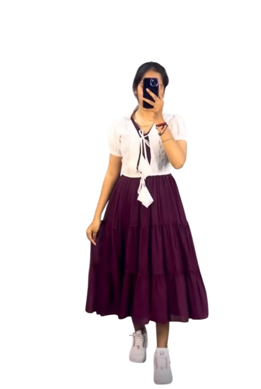 kanjari Women's Regular Fit Full Length Georgette Gown Dress with Beautiful Cotton Jacket with Elegant Design for Wedding, Parties, Traditional, Festivals, Family Functions-picture-36