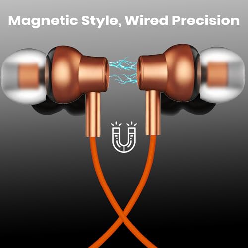 Image of Kratos Tune V6 C Type Earphones Wired, Deep Bass Drivers Earphone, Inline Control Type c Headphones with Mic, Comfort Fit Type c Earphone with Volume Control,Metallic C pin Earphones (Orange)