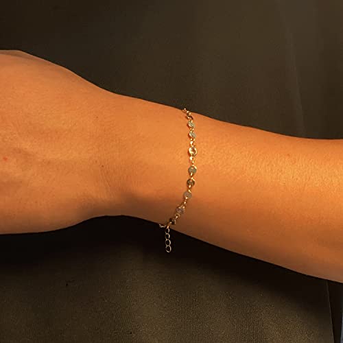 Image of Womens Dainty Gold Chain Bracelet,Simple Layered Chain Bracelets,Beaded Turquoise Bracelet,Charm Crystal Bar,Heart,Karma,Triangle,Pearl Bracelets for Women
