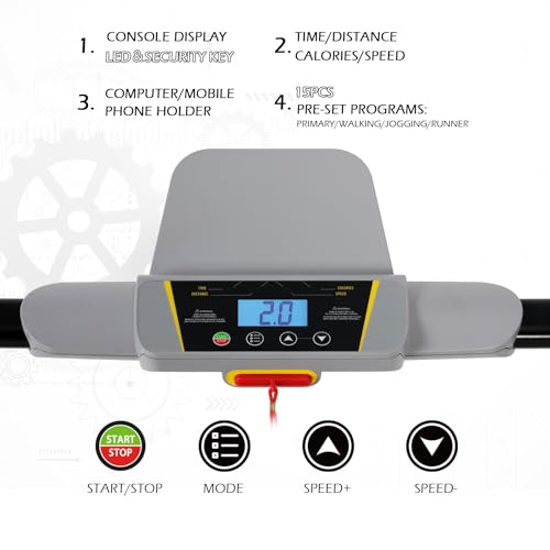 ISE SY-T2715 Elektrische loopband, inklapbaar, voor thuis/kantoor, 1-12 km/u, stille motor met 0,65 pk, 15 trainingsprogramma's, led-display, sportloopband voor woningen - Afbeelding 4