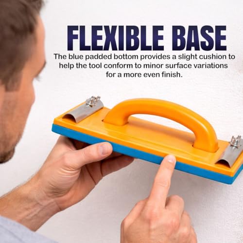 Image of Sanding Hand Block Sleeker - Manual Sandpaper Holder with Dual Metal Clips, Soft Base & Strong Orange Plastic Body for Wood & Wall Sanding (Sleeker Yellow, 9 inch)