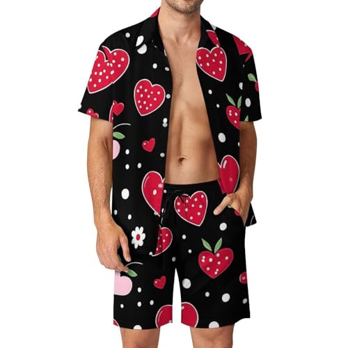 Conjunto con estampado de corazón de fresa y cerezas para hombre de dos piezas