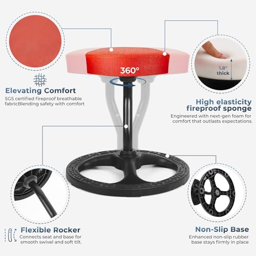 Image of ADHD Chair for Kids, Yoga Chairs for Adults, Wobble Stool Active Flexible Seating Desk Chair with Non-Slip Base and Washable Seat Cover for Stability, Balance, Yoga, Office, School, Classroom