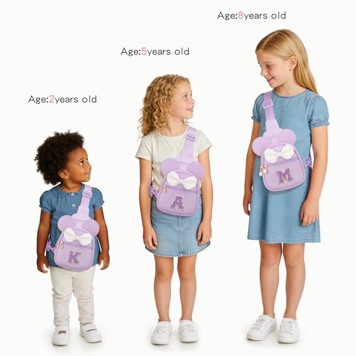 Image of Initial Sling Bag Crossbody Purse for Kids Girls Age 3-8 | Personalized Initial Creates A Thoughtful Gift, Soft Vegan Leather, Adjustable Strap & 3 Pockets for Kids Girls 3-8, Purple G
