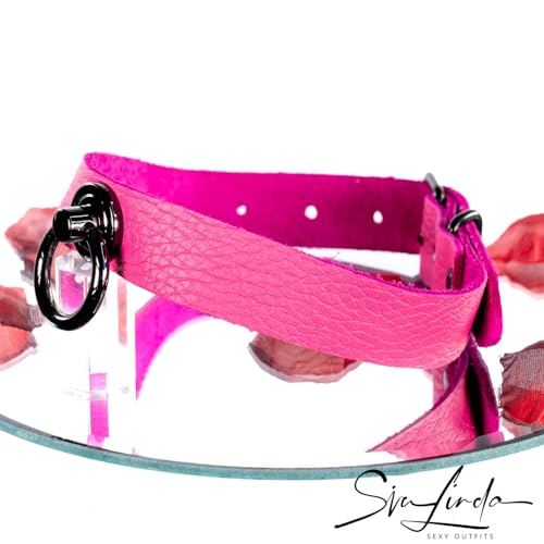 SiaLinda: Halsband Elchleder aus Finnland, pink/rosa, pur oder mit O-Ring nach Wahl Normale Länge/Ohne