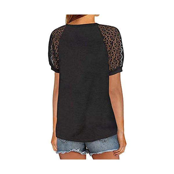 MIHOLL-Womens-Lace-Short-Sleeve-V-Neck-Shirts-Loose-Casual-Tops-Tee-Shirt MIHOLL Women's T Shirt Lace Short Sleeve V Neck Shirts Loose Casual Summer Tunic Tops