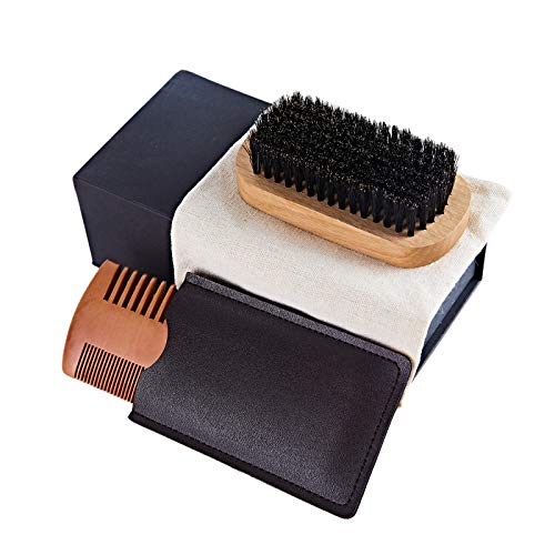 SELRSUF Beard Brush and Comb Set for Men Grooming(2 pcs) ,with Boar Bristle Brush and Wood Comb-Facial Hair Care Gift Box for Man Styling and Shaping ,with Travel Bag