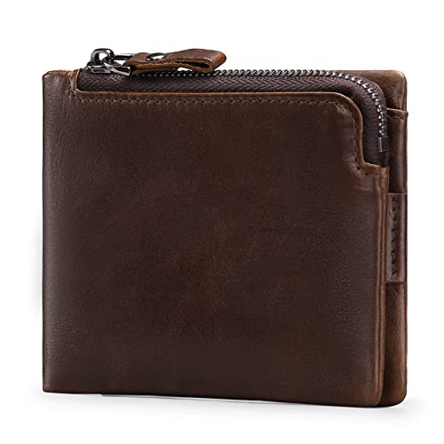 SENDEFN Cartera de Cuero Genuino RFID Bloqueo de la Cartera para Hombre con Cremallera Monedero Bolsillo Monedero, AC_Caqui, Casual Cover