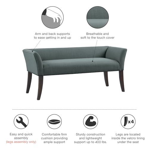 Image of Madison Park Accent Bench, Upholstered with Nailhead Trim, & Padded Seat Entryway Bench Small, End of Bed Bench with Back, 49.5 inch W x 19.25 inch D x 23 inch H, Slate Blue