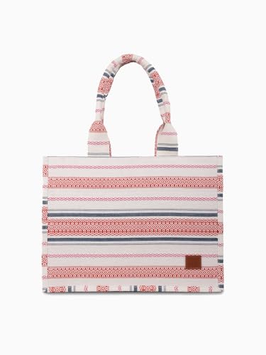 Handwoven Tote Bag - Large Striped Boho Shoulder Bag with Padded Handles, Eco-Friendly Reusable Shopping & Beach Bag for Women
