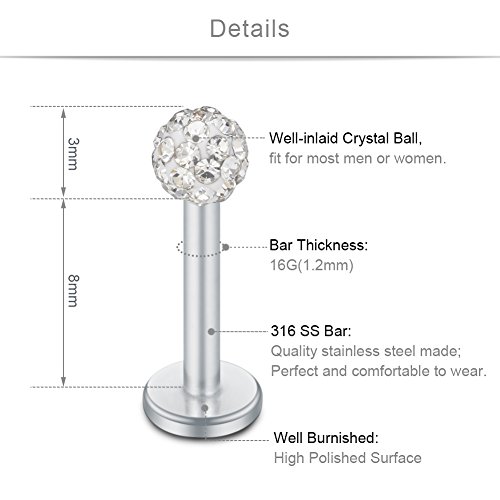 SCERRING 16G Lip Rings Stainless Steel Labret Monroe Lip Ring Tragus Nail Helix Earring Stud Piercing Jewelry Bar Length 8mm2