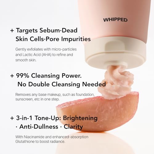 Image of Whipped Korean Skincare Face Wash, Doubles as a Face Mask, Peach Pear, Hydrating Vegan Facial Cleanser, Gentle Exfoliating Care with Micro Powder, Lactic Acid (AHA), Niacinamide, Hyaluronic Acid