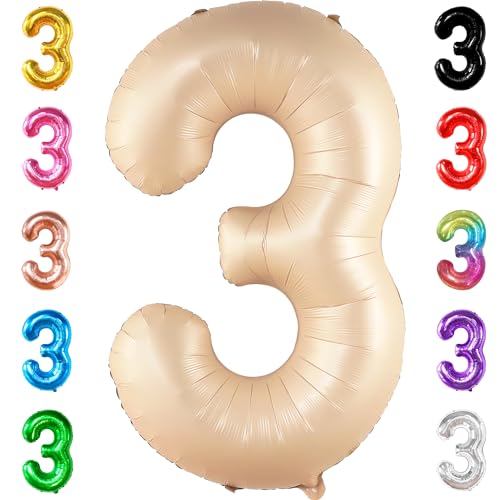 Image of KatchOn Number 3 Balloon Caramel 40 Inch