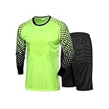 Kinder Jungen Torwarttrikot Jersey mit spezielle Design für Torwart. Das Fußballtrikot ist mit dicken Schwämmen in Brust, Ellbogen und Knien ausgestattet, damit der Torwart den Ball aus allen Richtungen bequemer aufnehmen kann, egal ob beim Knien, Springen, Sparen. den Torhüter im Sport zu schützen und das Verletzungsrisiko zu verringern.