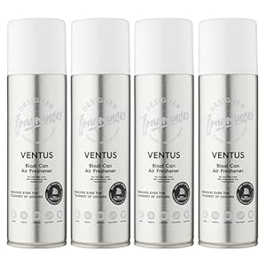Designer Fragrances 4 Pack Ventus Air Freshener Blast Cans – For Home & Vehicles – Natural Oils, Luxury Lasting Smell, Dry Mist Quick Release Spray – Deodorise & Neutralise Odours – 300ml