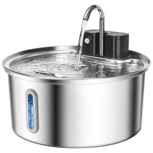Image of Wireless Cat Fountain - Drinking Fountain for Cats Stainless Steel - Cat Fountain with Motion Sensor and 45 Days Battery - Water Fountain for Cats with Filter and 3.2 Litre Water Tank