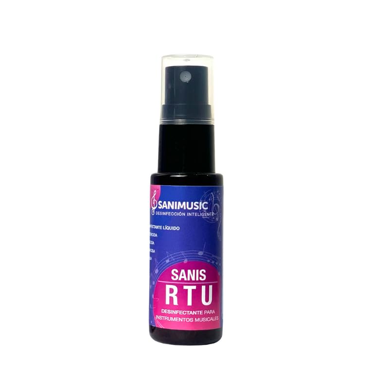 SANIS RTU, Desinfectante Líquido para Instrumentos de Música, Protección, Limpieza Profunda y Desinfectante, Todas las Súperficies: Maderas Lacadas, Metales, Plásticos, Resinas (30 ML)