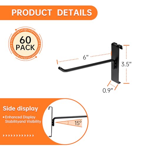 SINCHEEWAY 60 Pack Grid Wall Display Hooks, Metal Gridwall Accessories for Retail Stores, Trade Shows, Art and Craft Displays (Black, 6 Inch) by SINCHEEWAY - Image 2