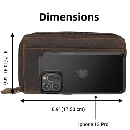 Wallets for Women RFID Blocking Vintage Leather Double Zipper Clutch Checkbook Women's Wallet (Brown)4