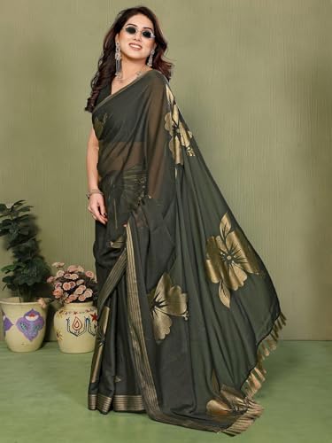 Image of Satrani Women's Shimmer Georgette Foil Printed Saree with Unstitched Blouse Piece