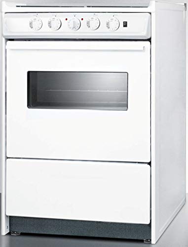 Summit Wem610Rw 24"" Slide-In Electric Range With 4 Elements Waist High Broil Oven Racks Chrome Drip Pans Indicator Lights And Push-To-Turn Burner Knobs In White #TOP4