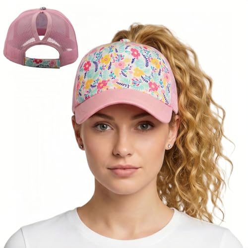 Womens High Ponytail Messy Bun Baseball Caps Distressed Unconstructed Hats