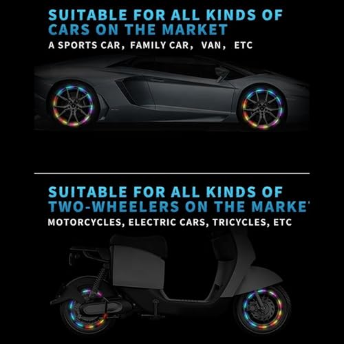 Image of Car Tyre Rim Reflective Stickers for Cars & Bikes, Night Visibility Warning Wheel Trim Safety Reflector Strips Waterproof Night Visibility Self Adhesive Universal Fit (Pack of 20, Multi)