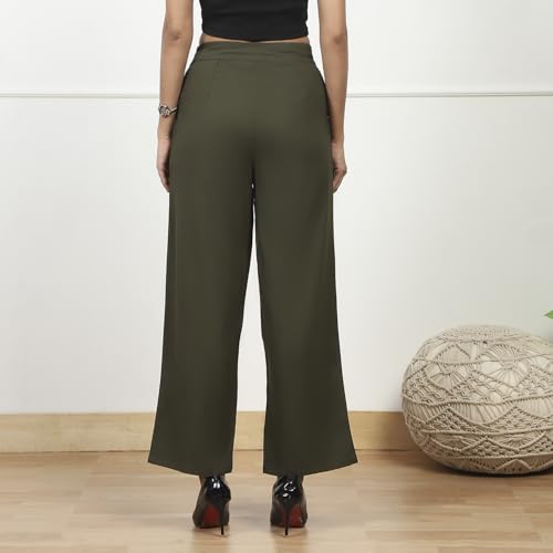 Image of BIBA Women Polyester Relaxed Solid Pants