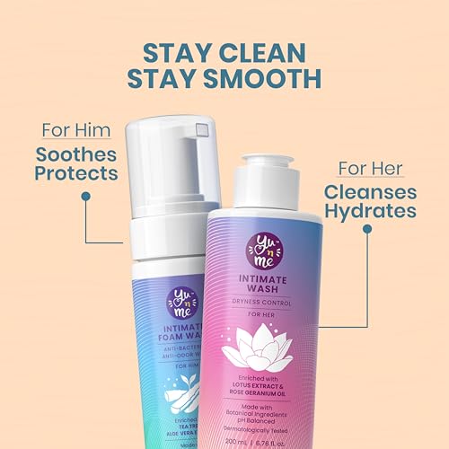 Image of Yu n Me Intimate Care Combo for him & her | Women's Wash for Dryness Control & Men's Foam Wash for Odor Protection | pH Balanced, Gentle, Aloe Vera, Tea Tree & Botanical Extracts