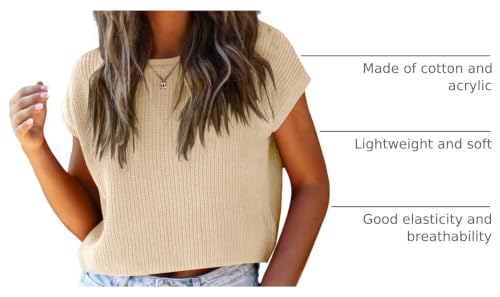 Image of LCXWFE Womens Summer Cropped Sweater Vest Trendy Cap Sleeve Crop Tops Crew Neck Loose Knit Tank Top