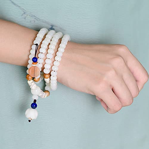 Bracelet extensible naturel Bodhi Jade Blanc 108 Bouddha perles