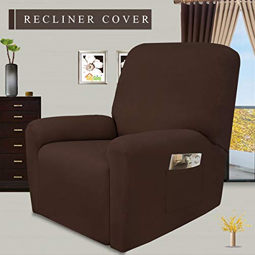Image of Easy-Going 4 Pieces Microfiber Stretch Recliner Slipcover - Spandex Soft Fitted Sofa Couch Cover, Washable Furniture Protector with Elastic Bottom for Kids,Pet (Recliner,Coffee)