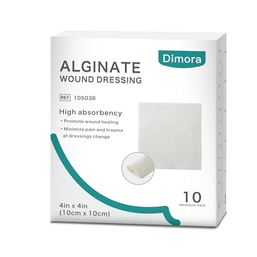Dimora Calcium Alginate Wound Dressing 10 x 10cm Patches 10 Individual Sterile Pads Soft and Highly Absorbent Dressing Gauze Non-Stick Padding