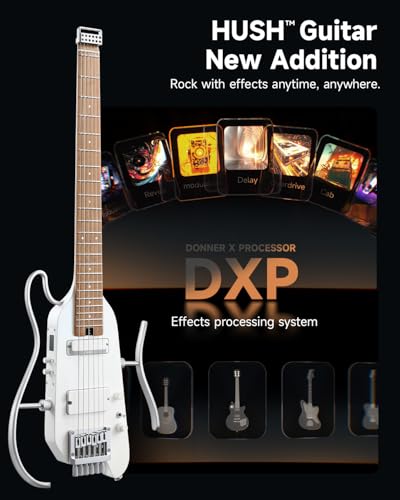 Donner HUSH X PRO Electric Guitar Kit - Smart Travel Guitar with Dozens of Preset Combinations, 7 Tone Sim Options, Metallic White - image 2
