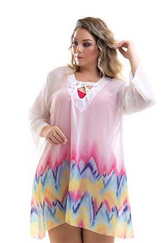 Saída de Praia Plus Size Branca Zig Zag Kemmy-48