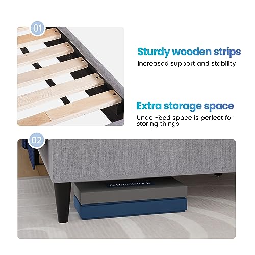 Paylesshere Upholstered Platform Bed Frame Full Mattress Foundation With Fabric Upholstered Headboard And Wooden Slats Support, Fully Upholstered No Box Spring Needed Non-Slip And Noise-Free, Full #TOP4