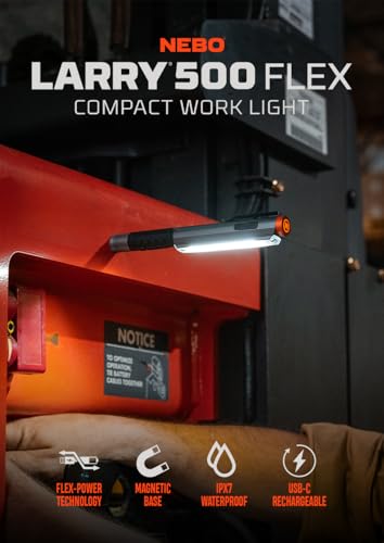 NEBO Lil Larry 500 Flex Rechargeable Work Light, 500 Lumen COB LED, USB-C Charging, Flex-Power Battery System, Magnetic Base - Image 3