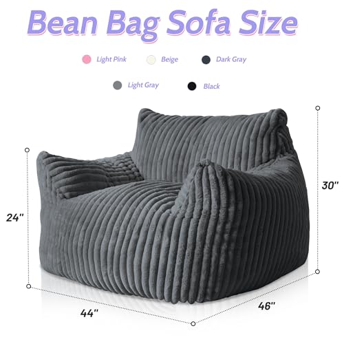 Image of HABUTWAT Giant Bean Bag Chair for Adults, Large Bean Bag Floor Sofa Chair with Armrests, Plush Fluffy BeanBag Lazy Sofa Couch Chair for Bedroom Living Room Reading (Dark Grey)