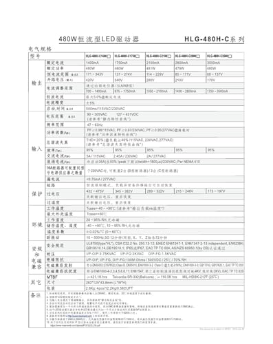 HLG-480H-C2100A driver LED courant constant transformateur 480W
