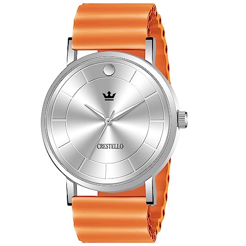 Image of CRESTELLO Silicone Strap Analog Wrist Watch for Men (Black /Blue /Grey /Green /Orange /Wine Red Strap)